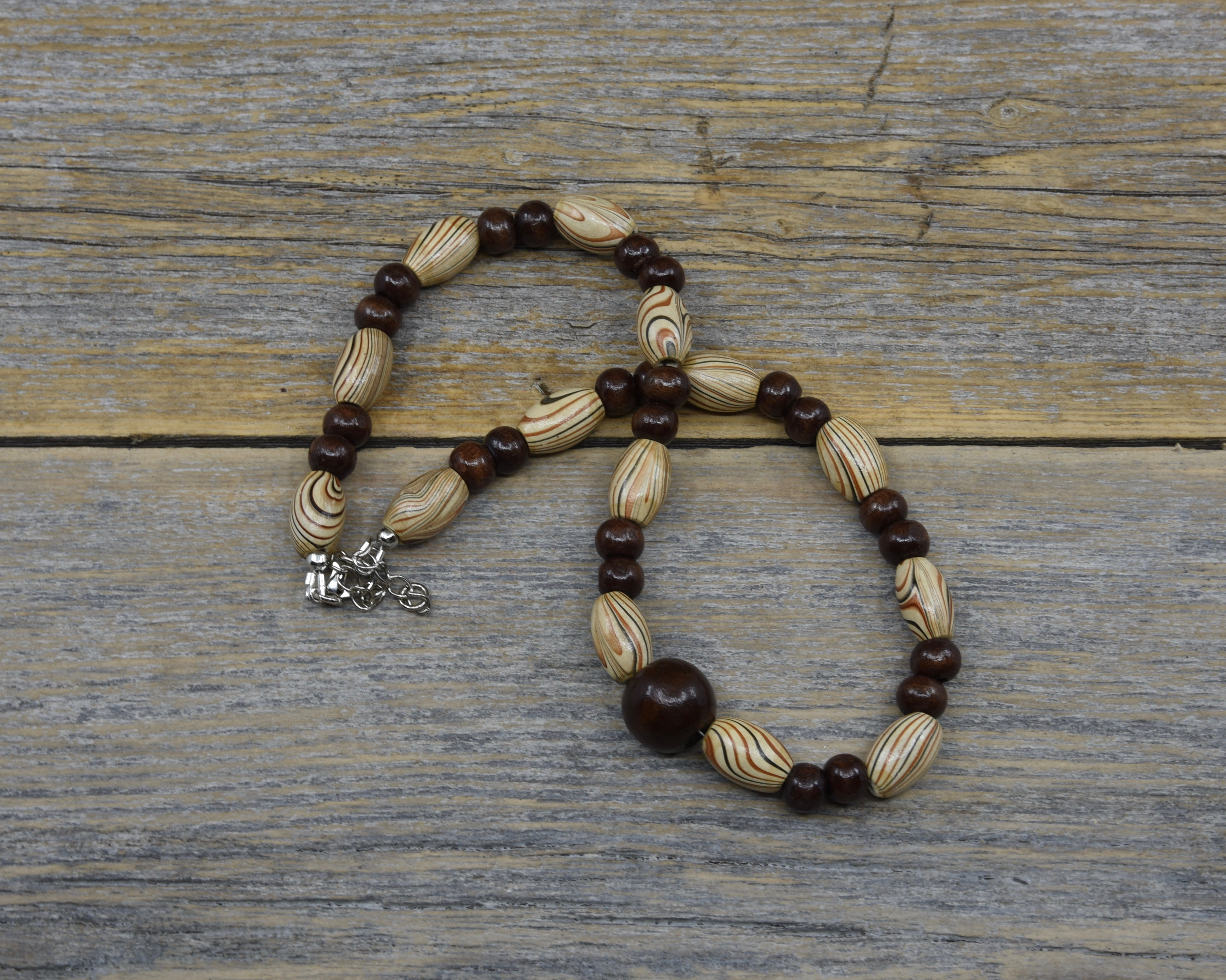 Natural Wood Bead Necklace.