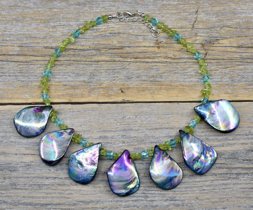 Thumbnail: Abalone and Peridot Necklace.