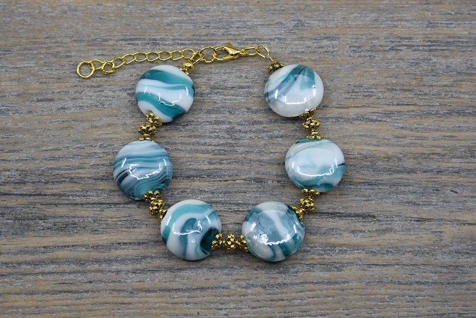 Thumbnail: Aqua Blue and White Wave Bracelet.
