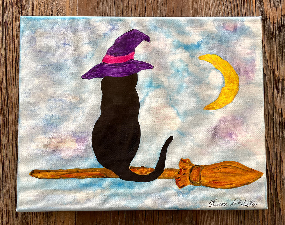 Thumbnail: "Her Familiar" Purple Witch's Hat. Painting on Canvas.