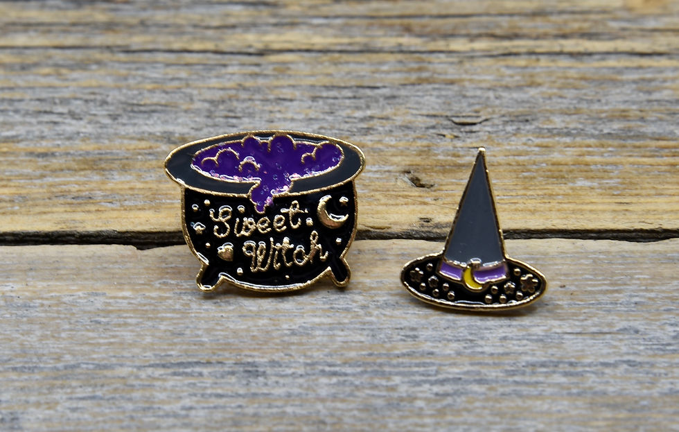 Witch's Hat and Cauldron Lapel Pin Set.
