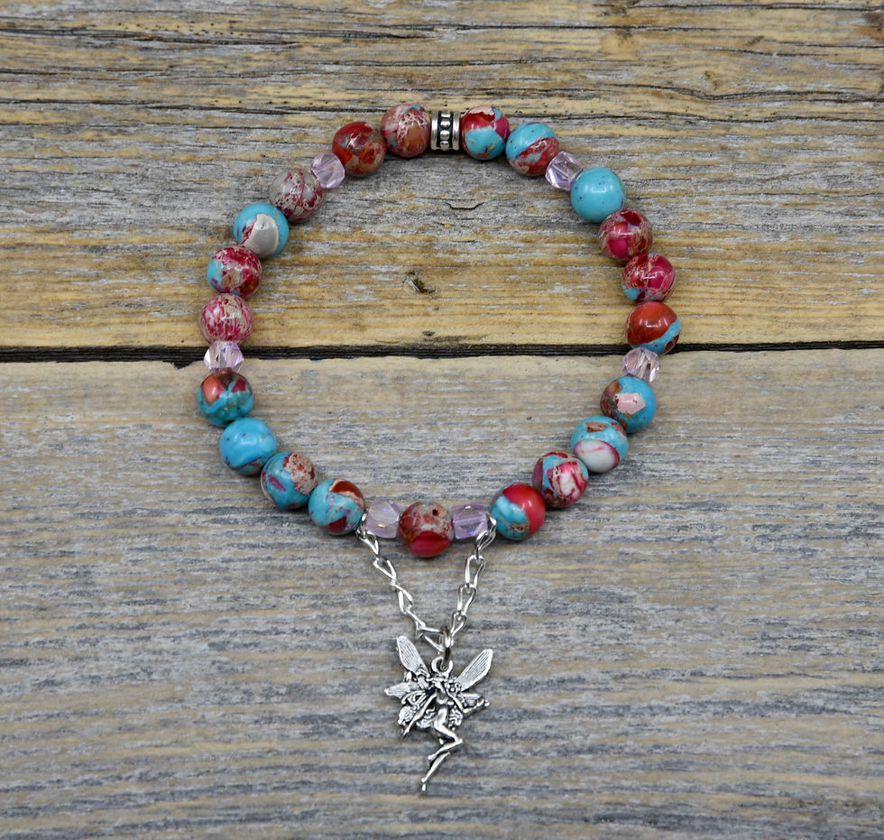 Fae Bracelet. Aqua and Magenta Jasper.