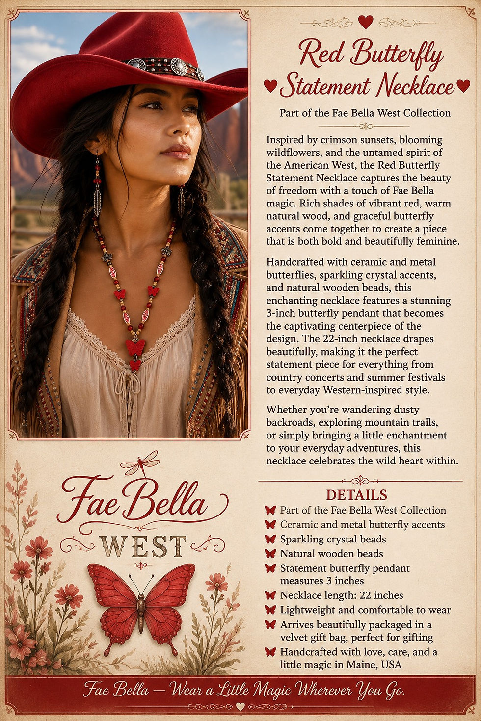 Thumbnail: Art Card Description Crimson Prairie Necklace Fae Bella West