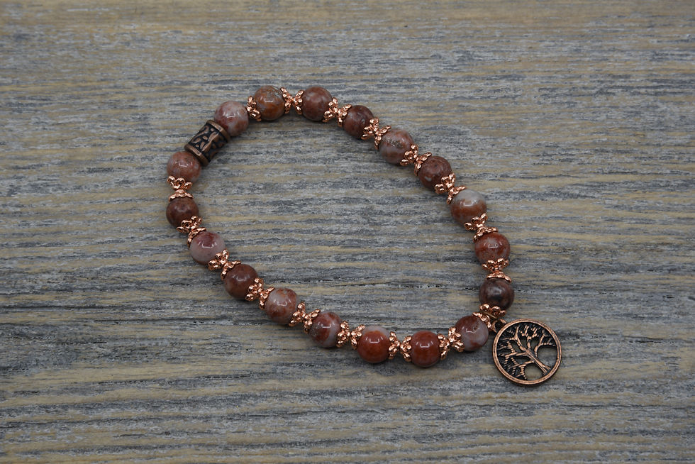 Thumbnail: Copper Tree of Life Charm.  Red Irish Marble.  Cork, Ireland Marble.