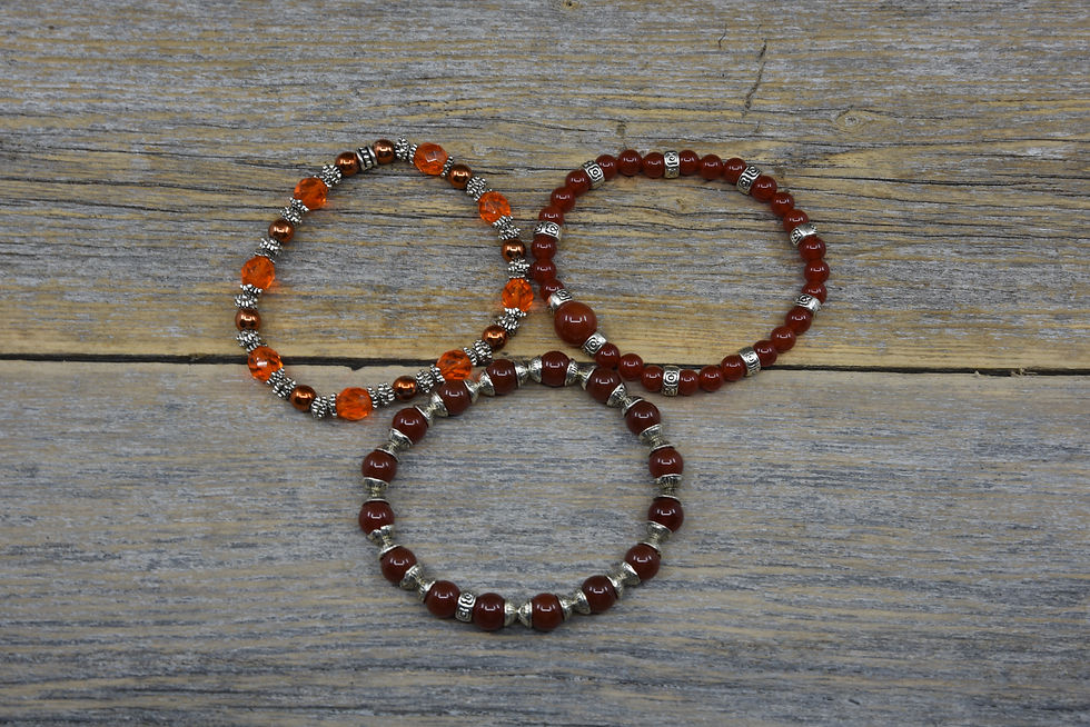 Thumbnail: Orange and Dark Amber Stacking Bead Bracelets.  Three Piece Bracelet Set.