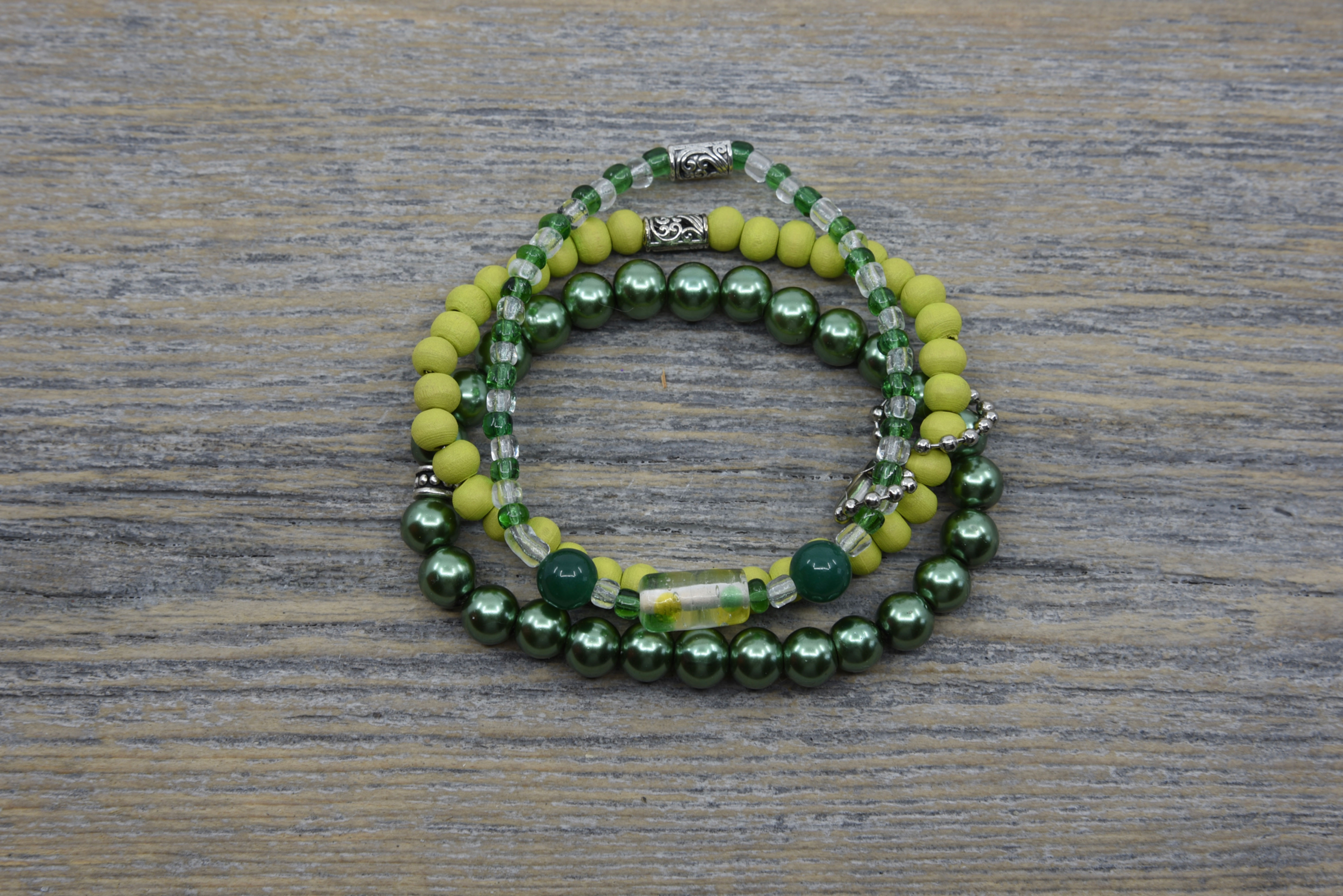 Green Stacking Bracelets.  Three Bracelet Set.