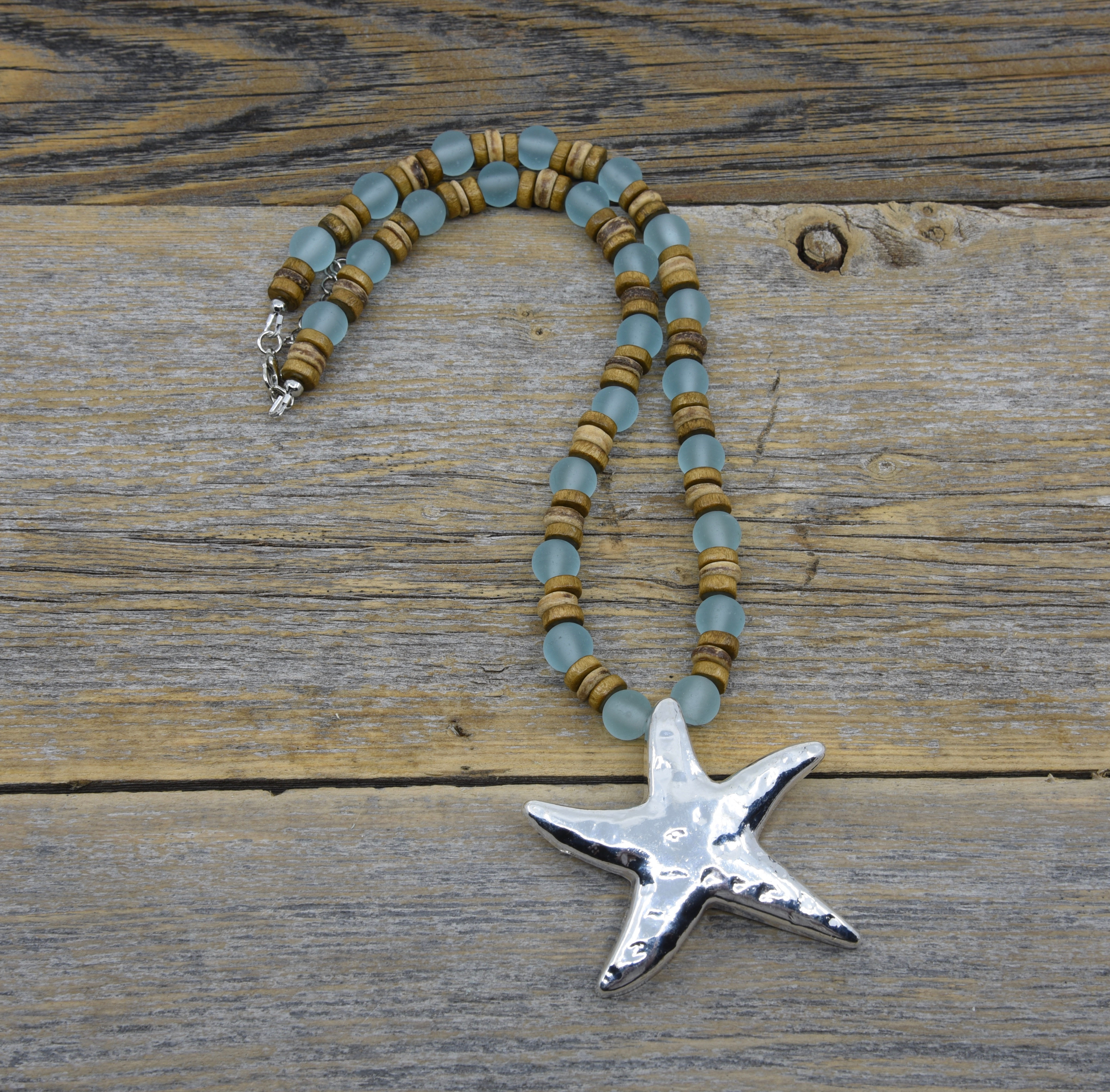 Starfish Necklace. Roman Sea Glass and Driftwood.
