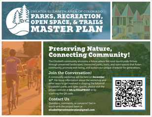 A photo-driven outreach piece promoting community participation in the PROST planning process. Layered photography, bold typography, and the project’s green, blue, and orange palette create an approachable visual that connects the plan’s goals with the character of the community.