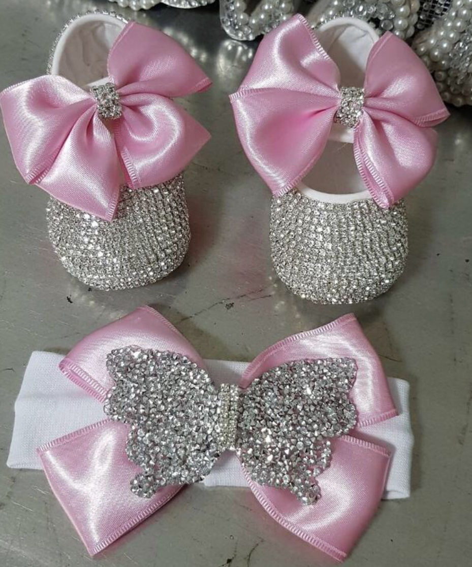 Thumbnail: Swarovski Rhinestone Baby Shoes