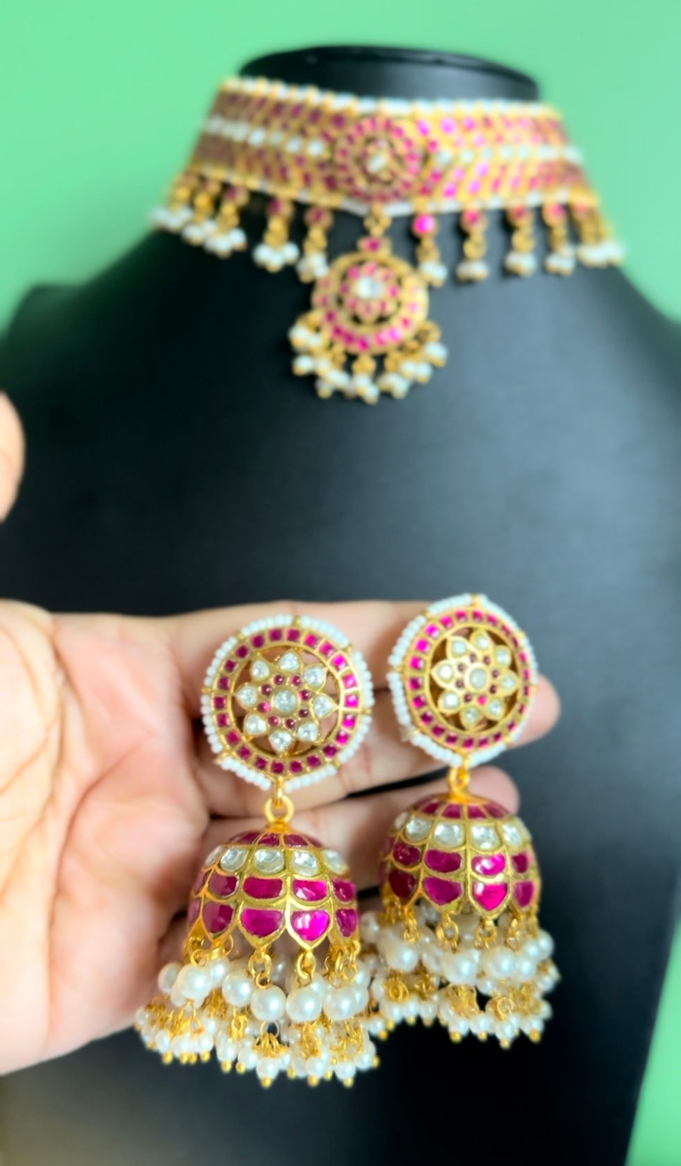 Thumbnail: Preorder Eeshablogs Jadau brass base choker jhumkas 