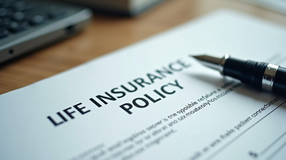 Close-up view of life insurance policy documents and a pen on a desk
