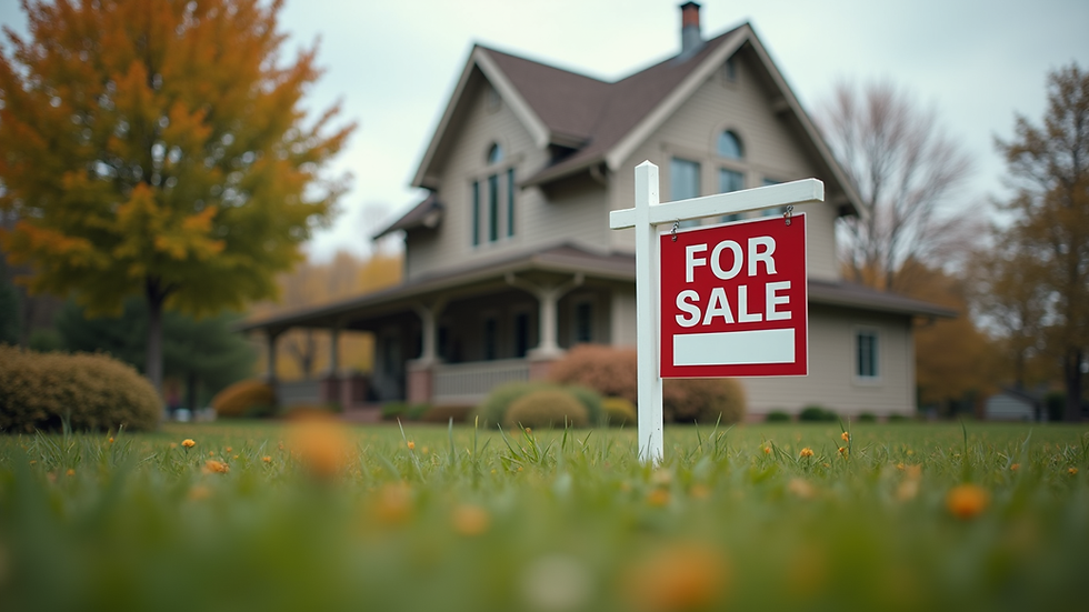 Eye-level view of a family home with a "For Sale" sign in the front yard
