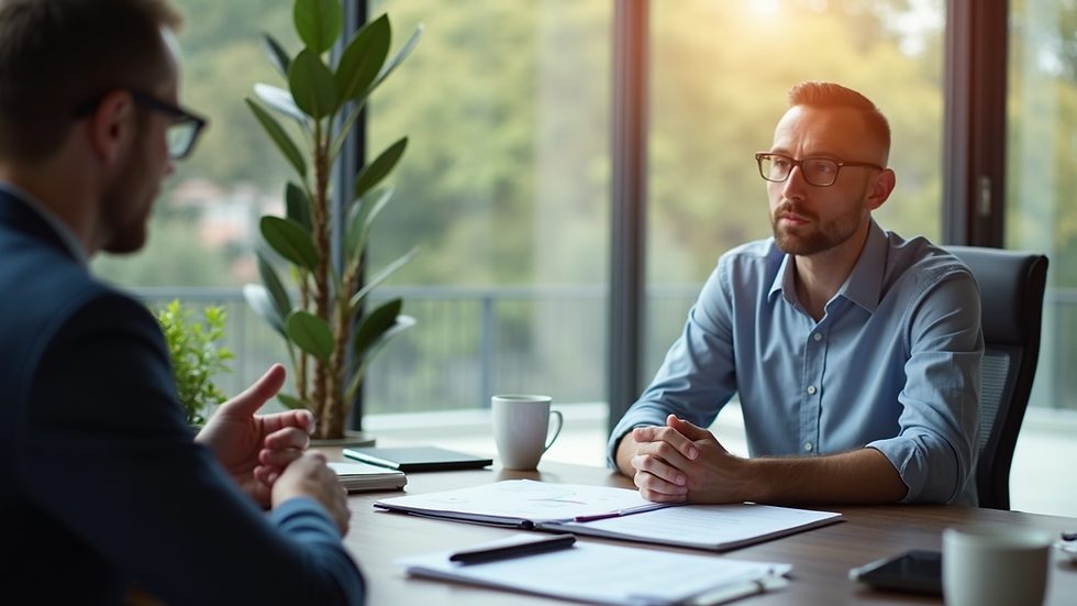 Eye-level view of a financial advisor explaining life insurance options to a client