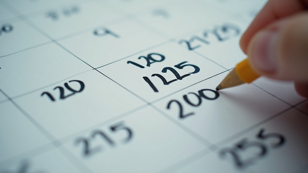 Close-up view of a calendar with marked payment dates