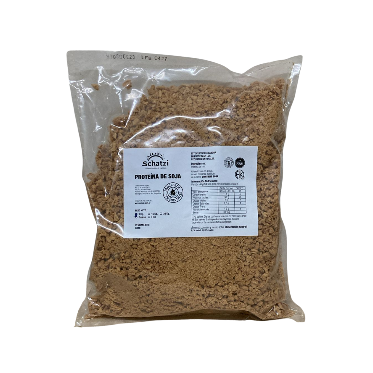 Proteína De Soja Texturizada Orgánica NUEVA GRANULOMETRIA Schatzi de 1000 Grs.