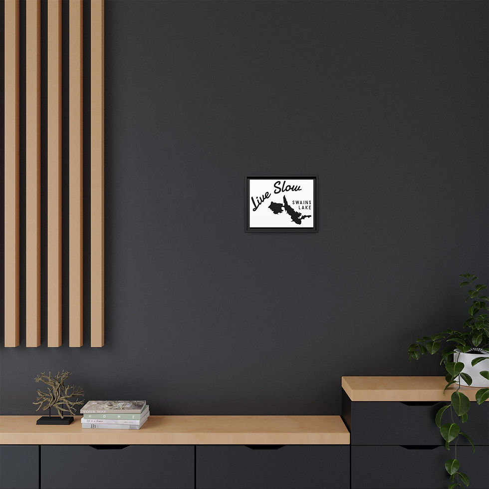 Thumbnail: Framed Matte Canvas Wall Art — "Live Slow" Swains Lake Map Print