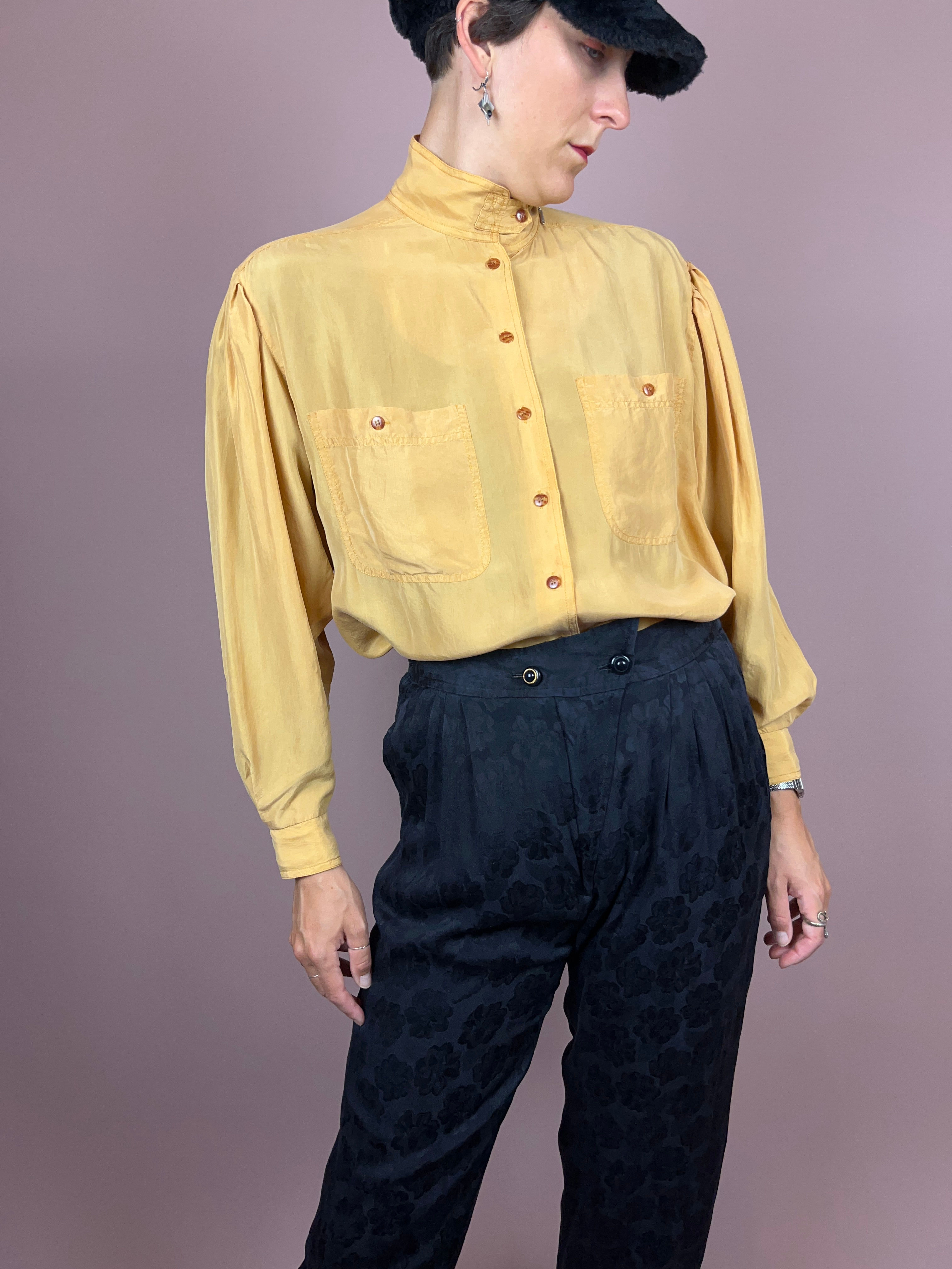 Blouse Silk Yellow High Neck Gr. 40/42