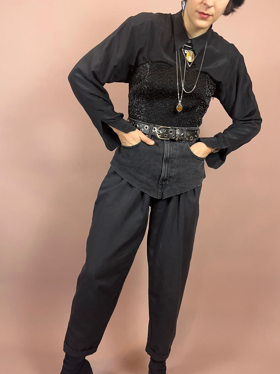Miniaturbild: Corsage Schwarz Leicht Glänzend schwarz Gr. 36/38
