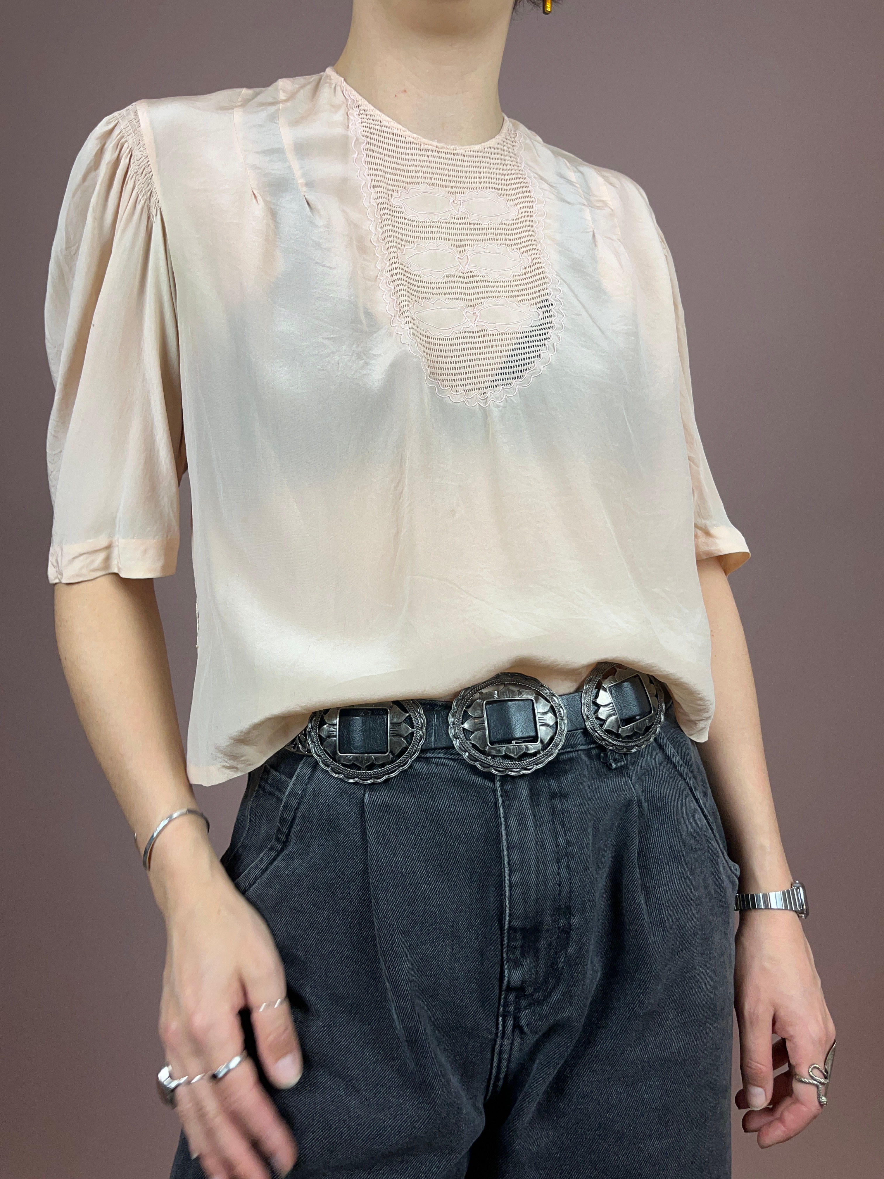 Tshirt Bluse Seide 70s Rose Gr. 36