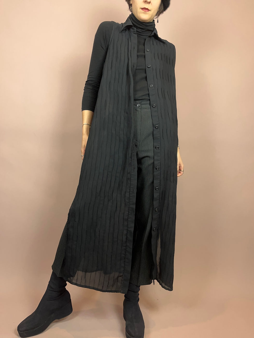 Miniaturbild: Kleid Schwarz Streifen Transparent Lang Gr. 44