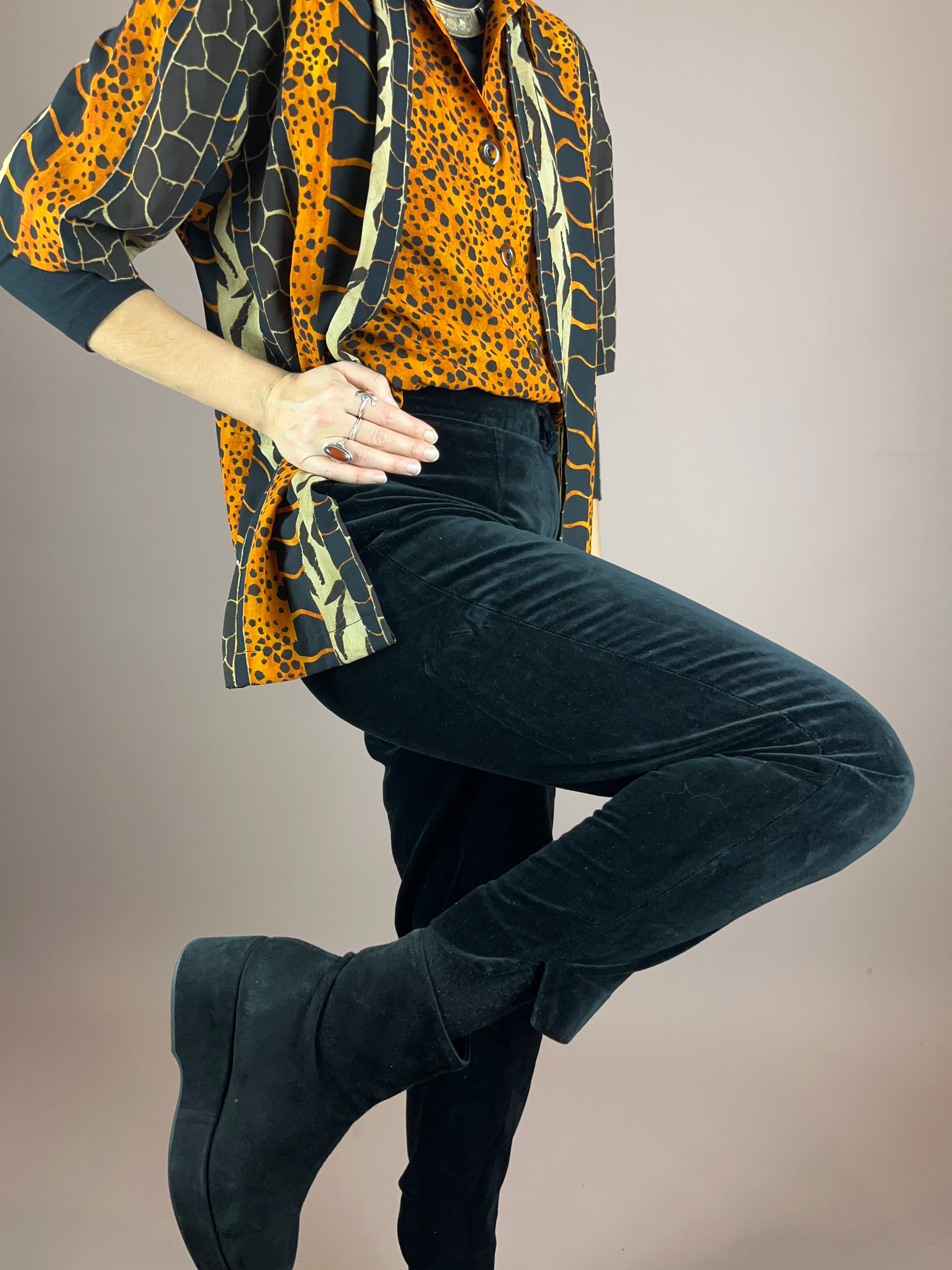 Trousers Black Velvet Belt Loop Gr. 36/38