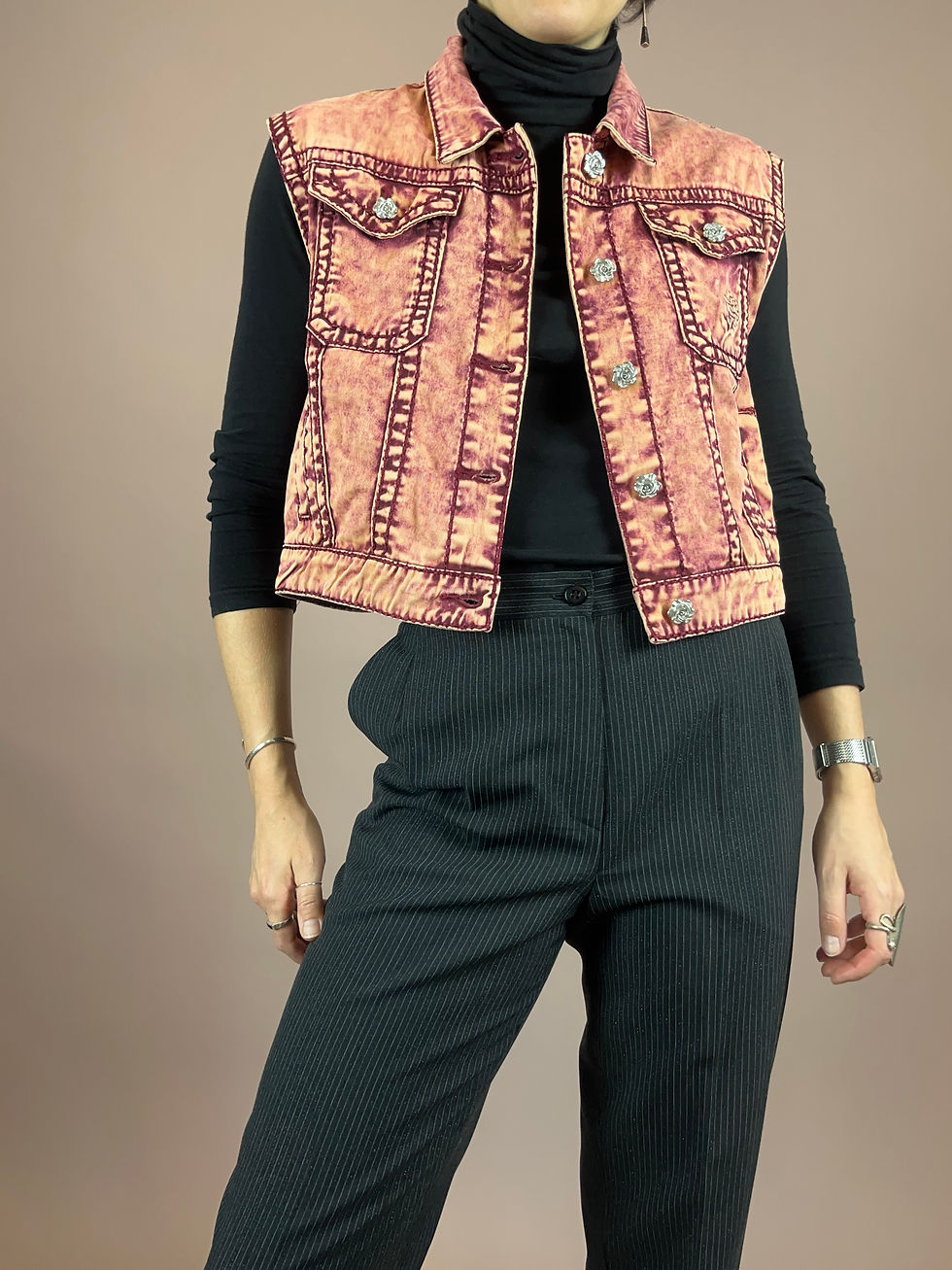 Miniaturbild: Jeansweste Acid Washed Rot Rose Gr. 36/38