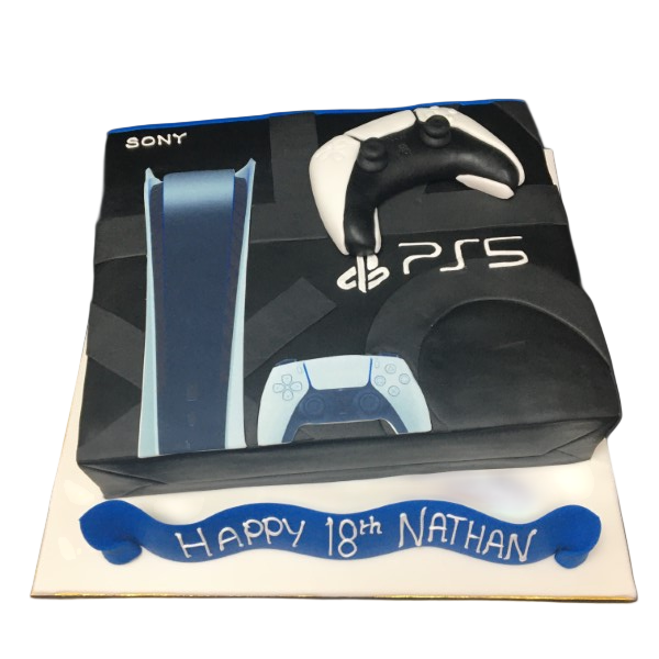 Indulge in a decadent and beautifully designed PS5 Box Playstation cake, perfect for gamers and special occasions.