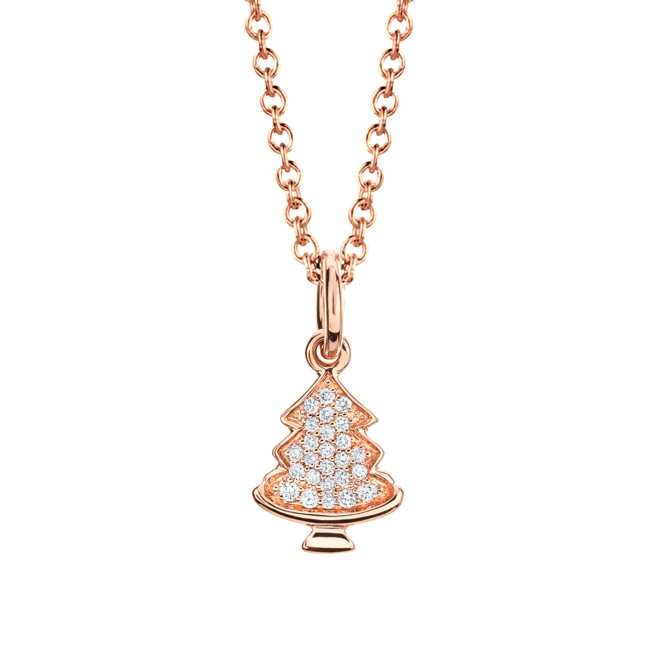 Pink Gold Christmas Tree Diamond Pendant