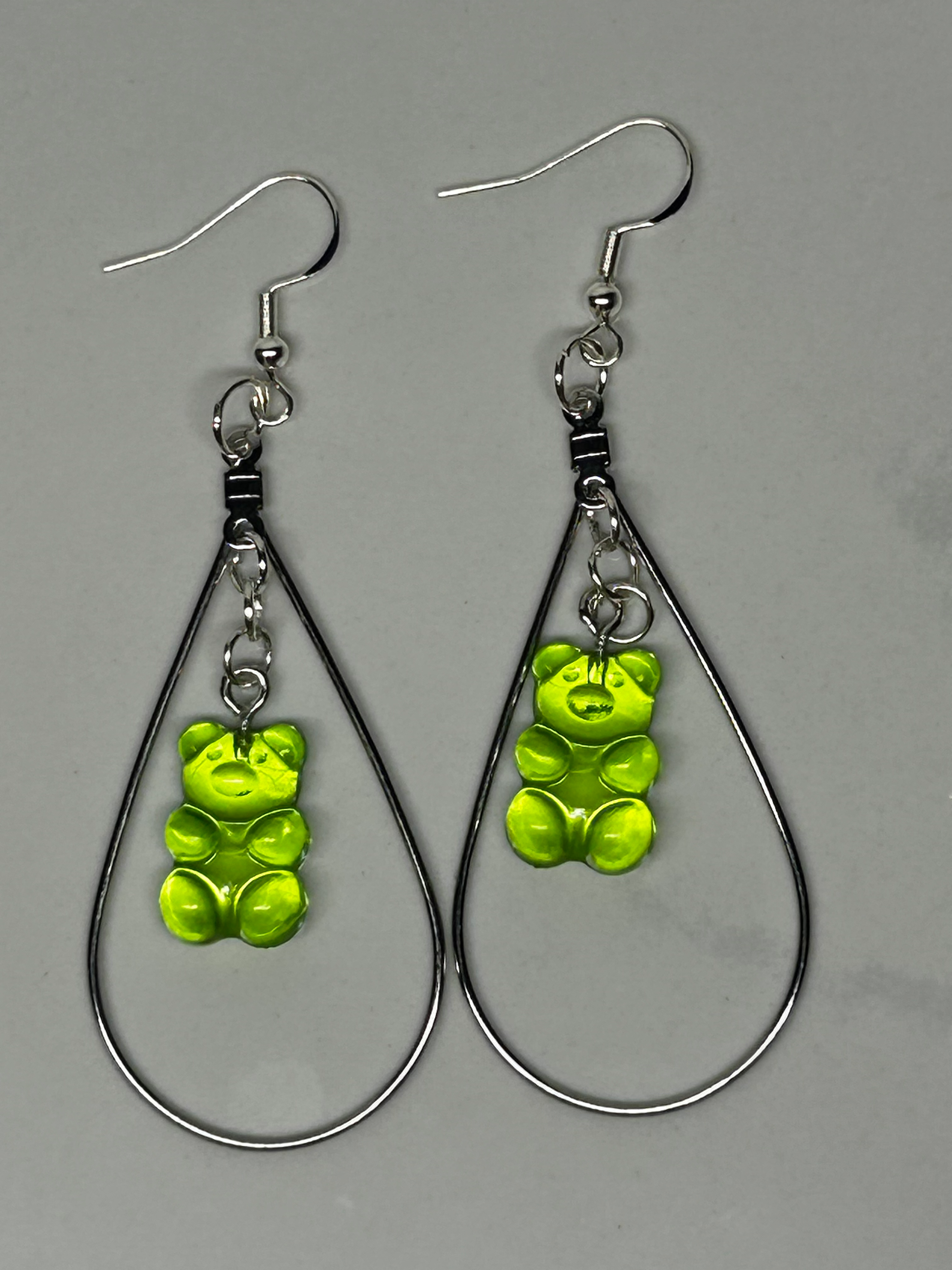 Glow Bear Neon Green Gummy Bear Hoop Earrings