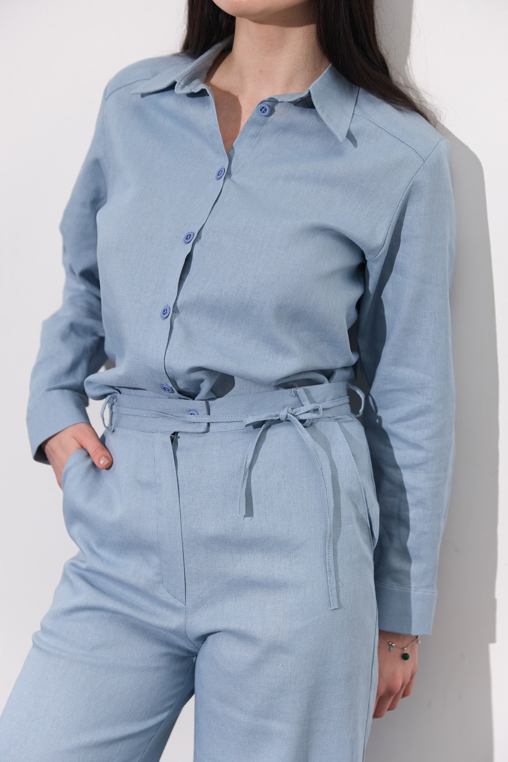 Лляна сорочка, блакитна
