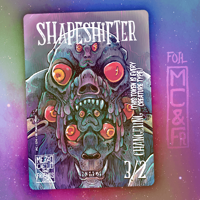 Thumbnail: Shapeshifter 3/2 Black MTG foil deluxe token by Mezzocielo&Friends