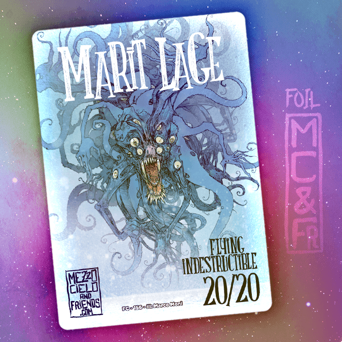 Thumbnail: Marit Lage 20/20 Black Flying Indestructible MTG Foil deluxe token by Mezzocielo&Friends