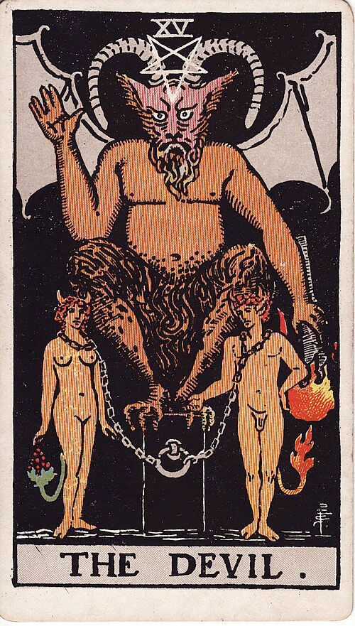 Image of the Devil tarot card from the Rider-Waite Tarot deck