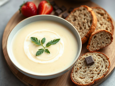 creme soup, homemade bread and a light, yet nutritional snacks, chocolate, fruits.jpg