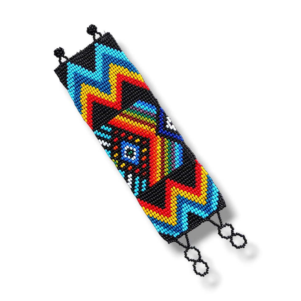 Miniatura: Pulseira Larga de Miçanga Indígena Huichol Guatemala Xamânica