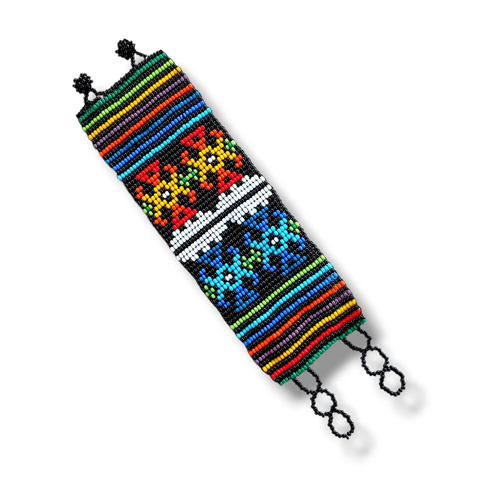 Miniatura: Pulseira Larga de Miçanga Indígena Huichol Guatemala Xamânica