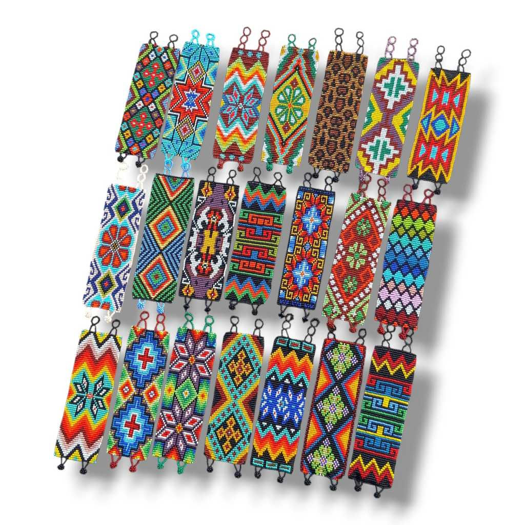 Pulseira Larga de Miçanga Indígena Huichol Guatemala