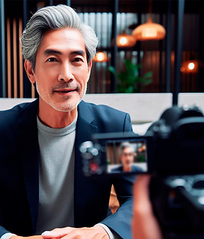 A distinguished senior having his oral history recorded.