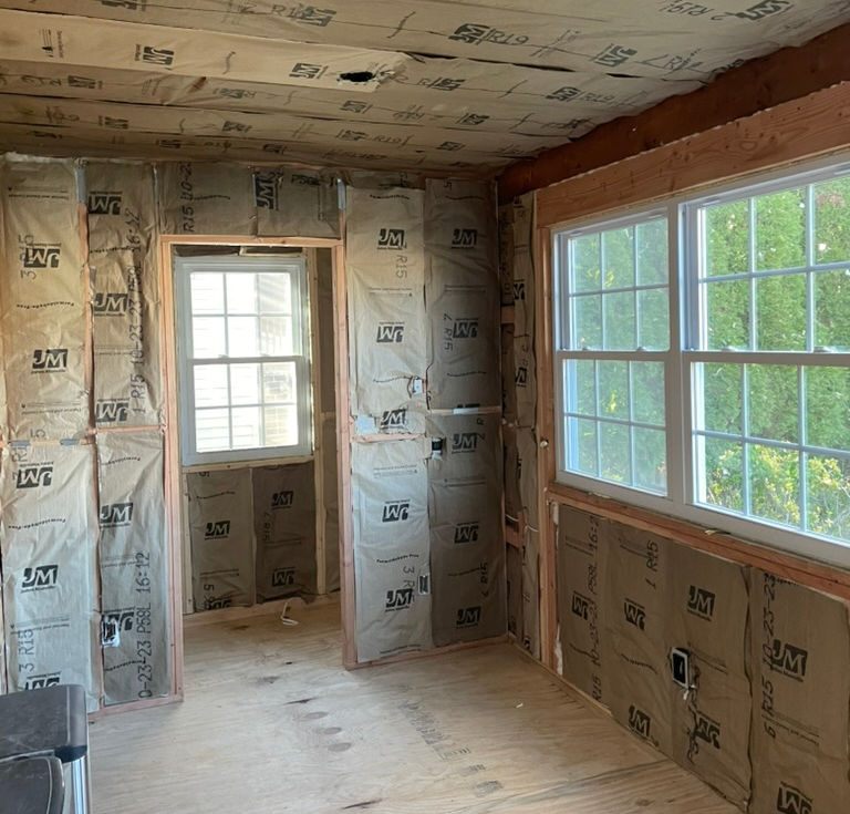 Framing and insulation in a converted porch