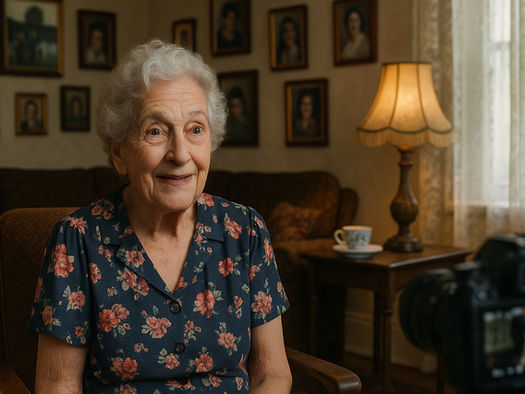 Capturing Great Aunt Maggie's story in her living room.
