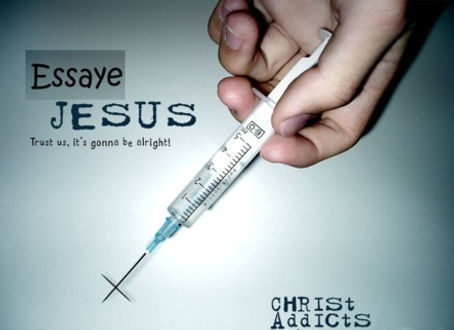 Jésus guérit des addictions, seringue avec aiguille en forme de croix