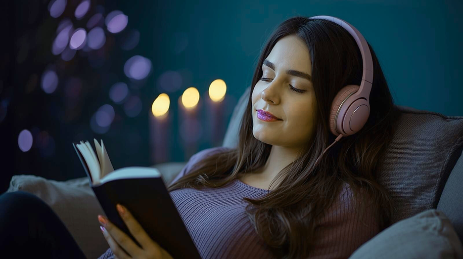 frau hört entspannt zu