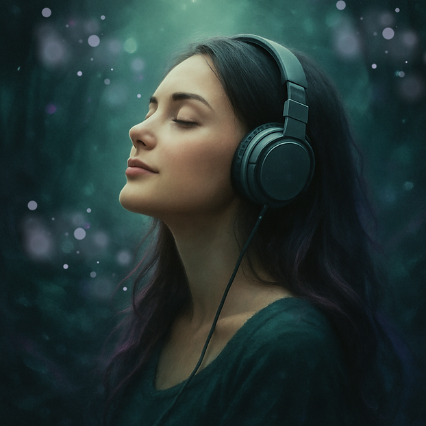 Frau mit kopfhörern