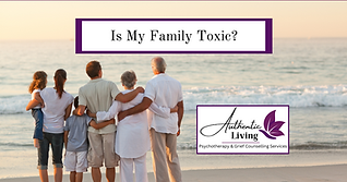 multigenerational family at beach with arms around each other and the caption, "Is my family toxic?"