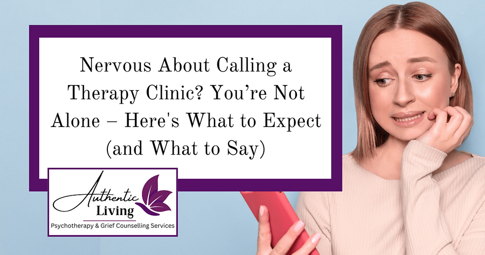 Woman holding phone worried about calling a therapy clinic for the first time.