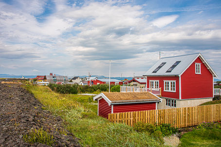 Houses by the shoreline at Stokkseyri village