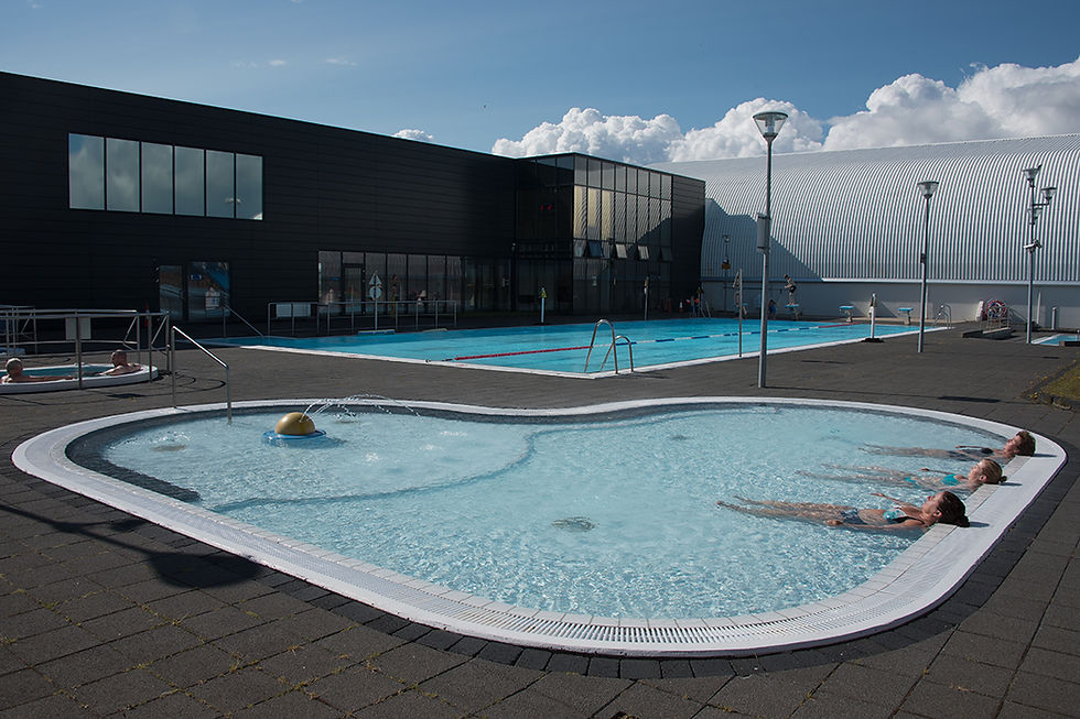Swimming pool in Þorlákshöfn village, a typical swimming pool in a small town in Iceland.