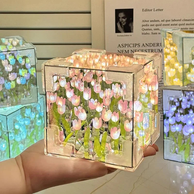 Miniatura: Handmade DIY Tulip Flower Cube Night Light GT Full Set of Material Package Room 