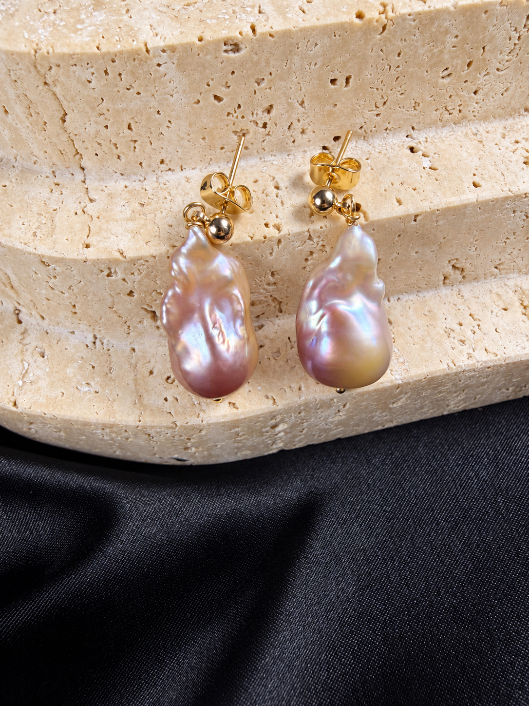 Lavender Baroque Pearl 20–23mm, Gold-Tone Post Dangle Earrings