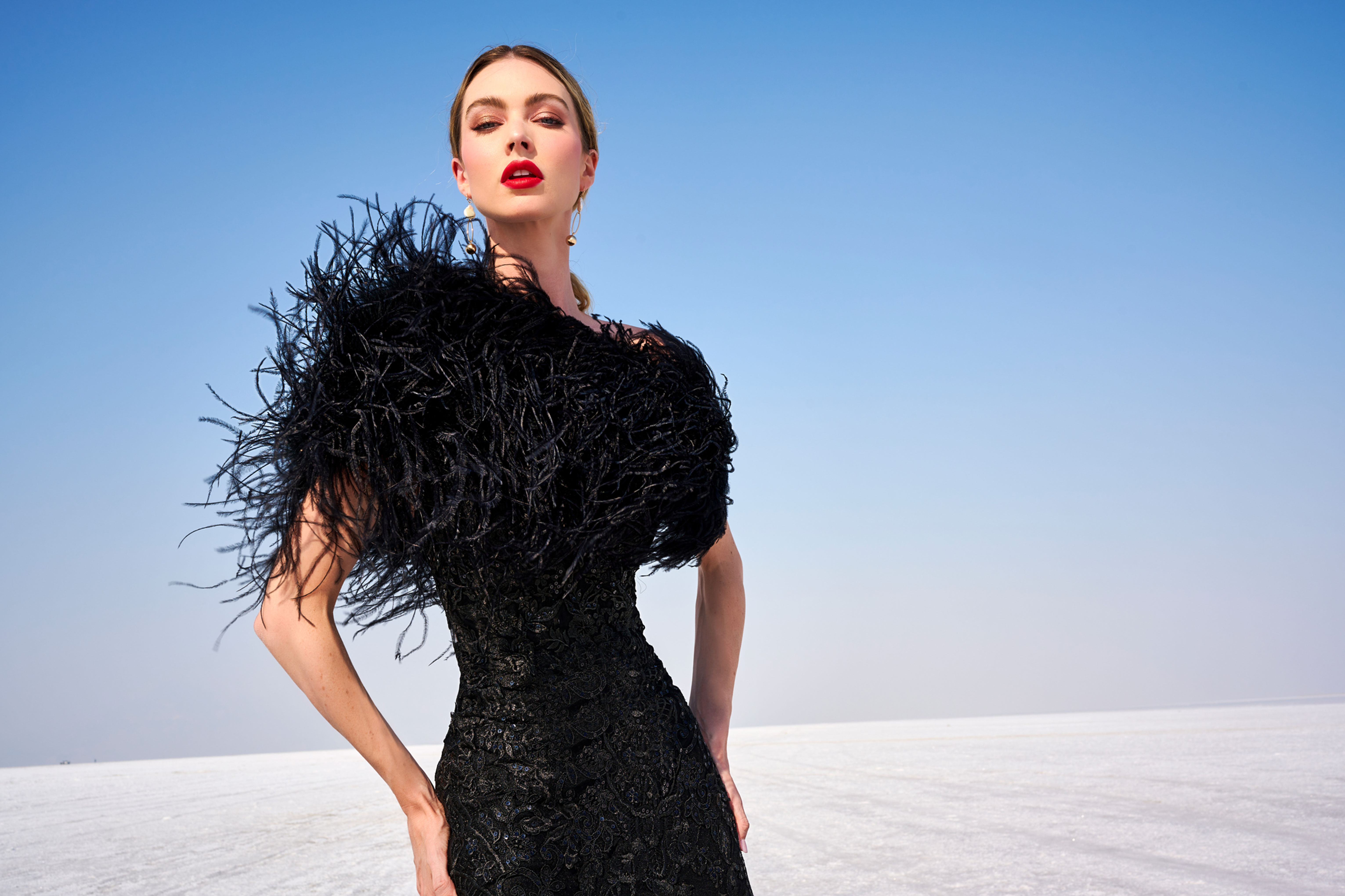 ES1008BK Ostrich Feathers Shawl  Black